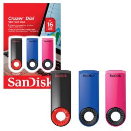 SANDISK CRUZER DIAL USB FLASH DRIVER ,CZ57 16GB , TRIPLE PACK ,USB2.0,BLACH WITH RED ACCENDT,2Y