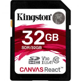 Kingston 32GB SDHC Canvas React 100R/70W CL10 UHS-I U3 V30 A1, up to 100MB/s read, and 70MB/s write 