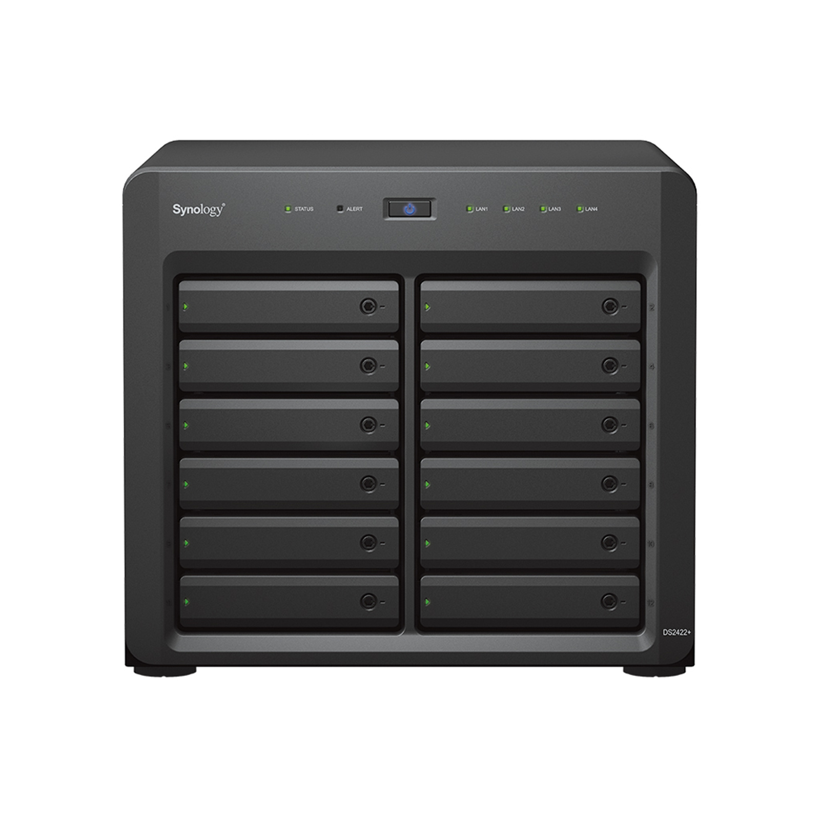 Synology DiskStation DS2422+ 12-Bay NAS Server AMD Ryzen V1500B Quad Core 2.2 GHz 4GB DDR4 ECC SODIMM (Upto 32GB) 2x USB 3.2 1x Expansion Port 4X 1GbE RJ-45. 3 Years Warranty
