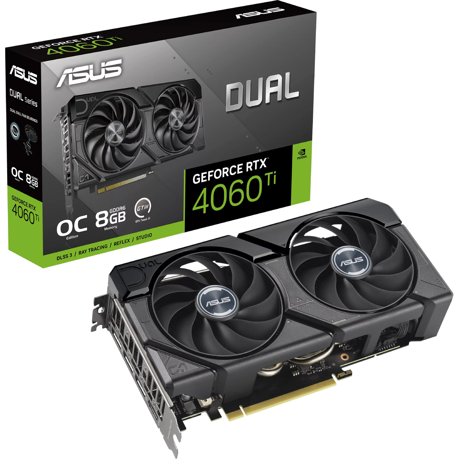 ASUS DUAL NVIDIA GeForce RTX 4060 Ti OC EVO 8GB GDDR6 Graphics Card 2.5 Slot - 1x 8 Pin Power - Minimum 650W PSU