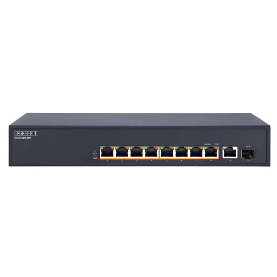 EDGECORE 10 Port (1 SFP & 8 PoE) Gigabit Unmanaged PoE Switch. Power Budget: 140W. Jumbo Frame and Auto MDI/MDIX. Includes Rackmounting Ears 