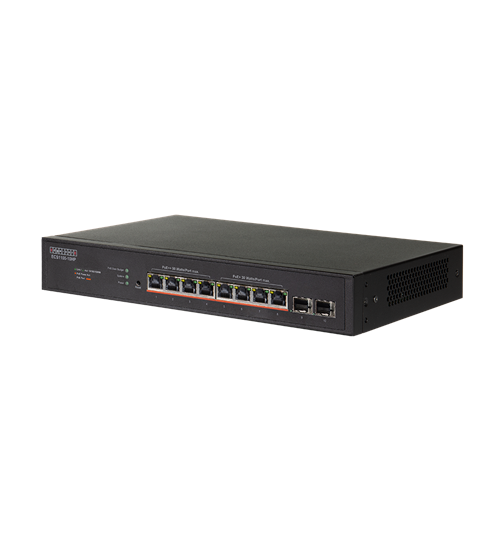 EDGECORE 10 Port Lite L2 Smart Gigabit Web Managed PoE Switch with 8 PoE Ports (90W) and 2 SFP Ports. 250W Power Budget. 6KV Power Surge Protection. Fan-Cooled Design.