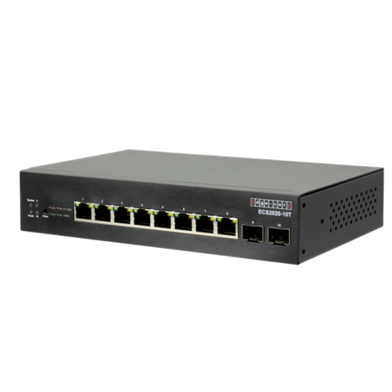 EDGECORE 10 Port Gigabit Web-Smart Ethernet Switch. 2 SFP & 8 RJ-45 ports. IGMP/MLP Snooping 4K VLAN. DDOS protection. Energy Efficient. Automatic voice/ surveillance VLANs. Layer 2 switch.