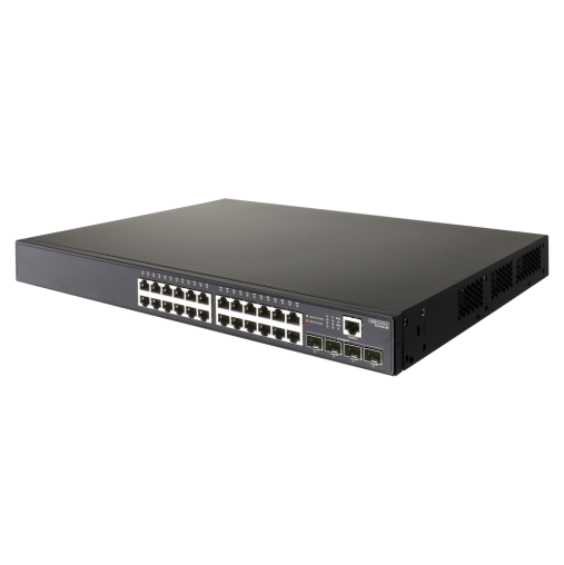 EDGECORE 24 Port Gigabit PoE+ Managed L2+/L3 Lite Switch. 4x GE SFP Ports. 1x RJ45 Console port. Power Budget: 190W. Comprehensive Security, Advanced QoS, IPv6 Support, VPN, & VLAN.