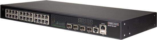 EDGECORE 24 Port Managed L2+/L3 Lite Gigabit  Ethernet Switch with 4 x SFP+ 10G Uplink Ports. IPv6 Management with Low Power Consumption and Fanless Design. 