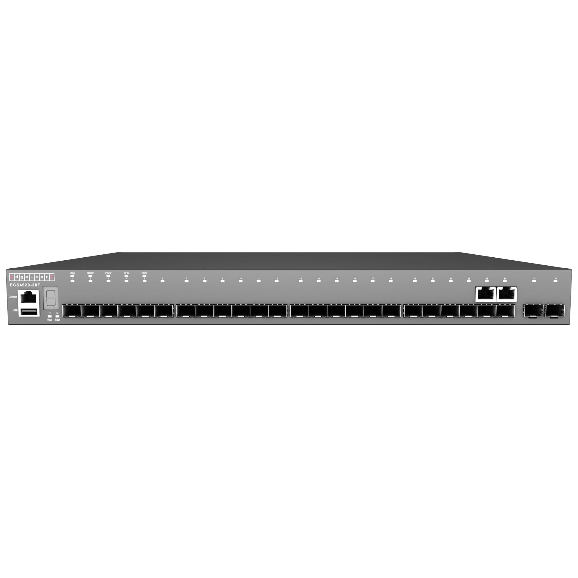 EDGECORE 28 Port Gigabit Managed L3 Switch. 22x GE RJ-45, 2x 10G Uplink, 2x GC,1x 10G SFP+ Expansion slot. Comprehensive QoS, Enhanced 