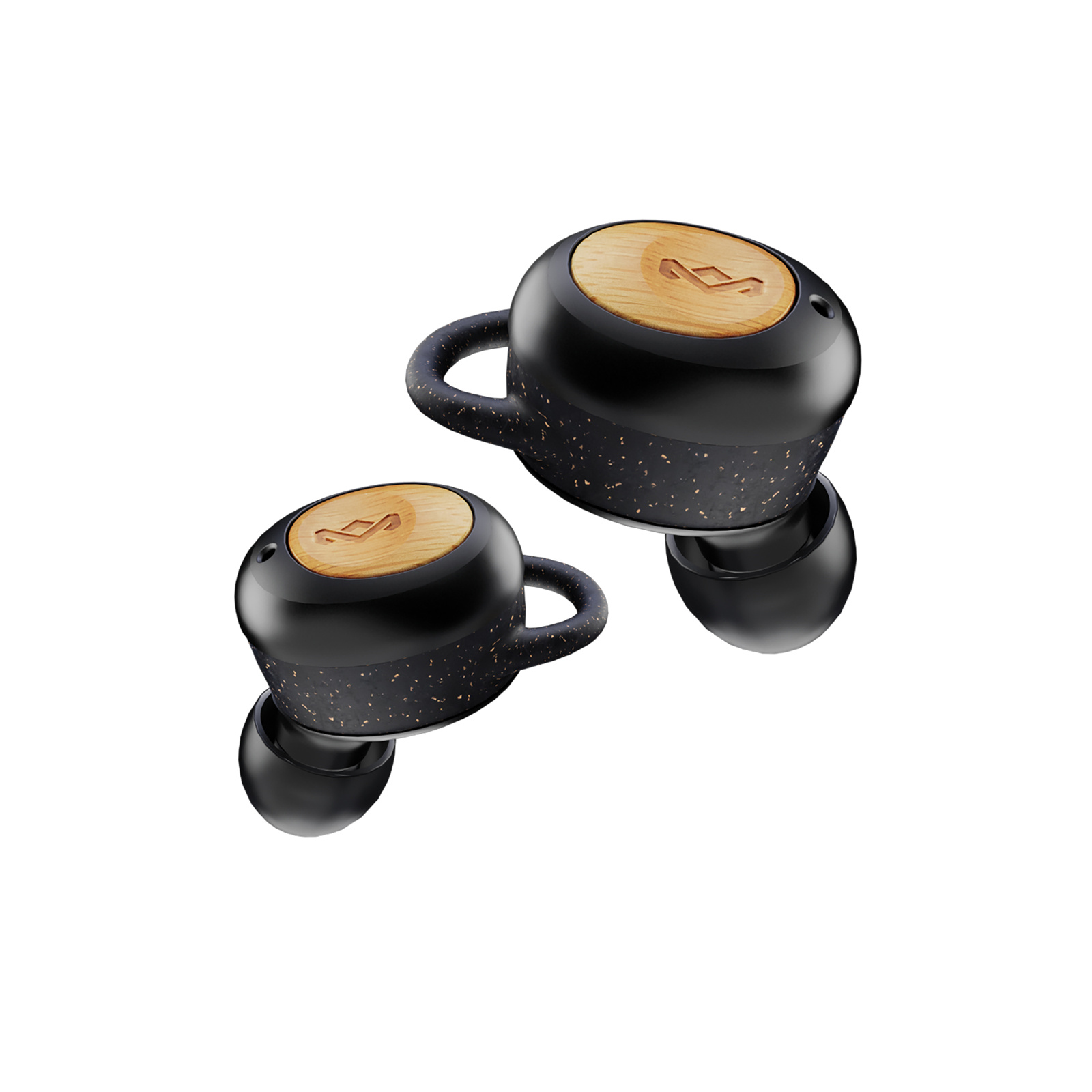 MARLEY Champion 2 True Wireless Sports Earbuds - Signature Black Bamboo finish & recycled materials - Sweatproof design + removable sport wings  -  Qi wireless charging - Up to 10 hours per charge / 35 hours total with charging case