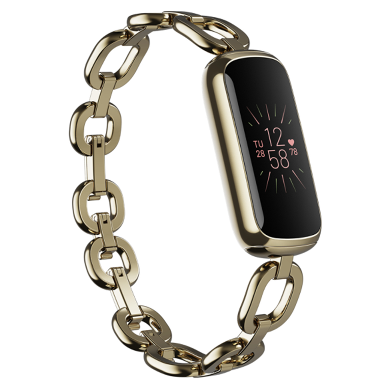 Fitbit Luxe Fitness Tracker Special Edition -  Gold Stainless Steel Parker Link Bracelet 24/7 Heart Rate Oxygen Saturation (SpO2) MonitoringUp to 5 Days Battery Life Menstrual Health Tracking (Includes a peony classic band)