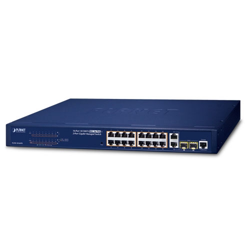 Planet FGSW-1816HPS, 16-Port 10/100TX 802.3at High Power POE +  2-Port Gigabit TP/SFP Combo Managed Ethernet Switch (220W)