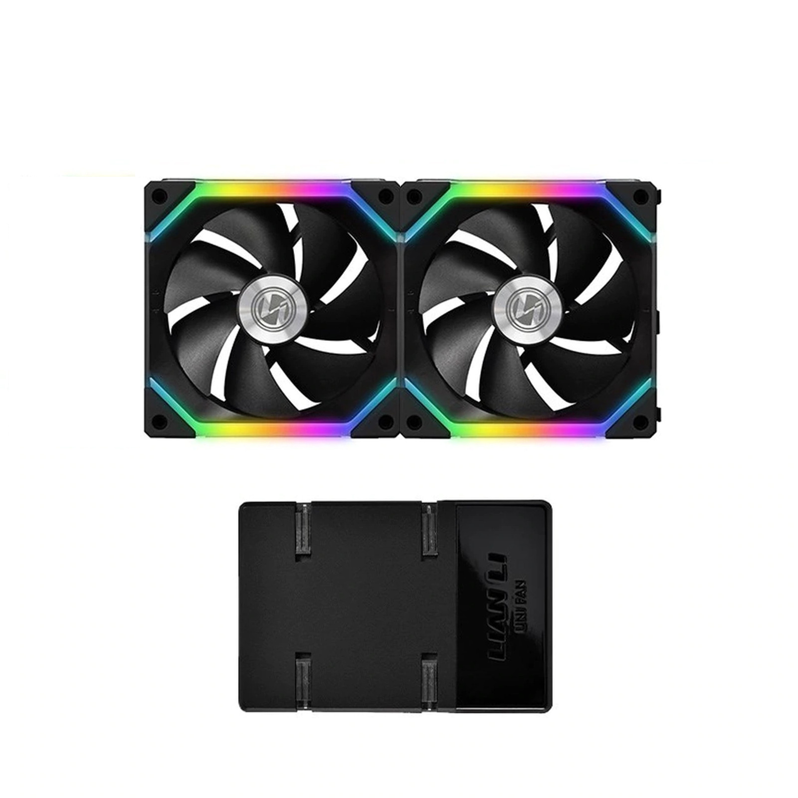 Lian Li UNI FAN SL140 Digital Addressable RGB 140 Fan with Controller , Twin pack , Black           