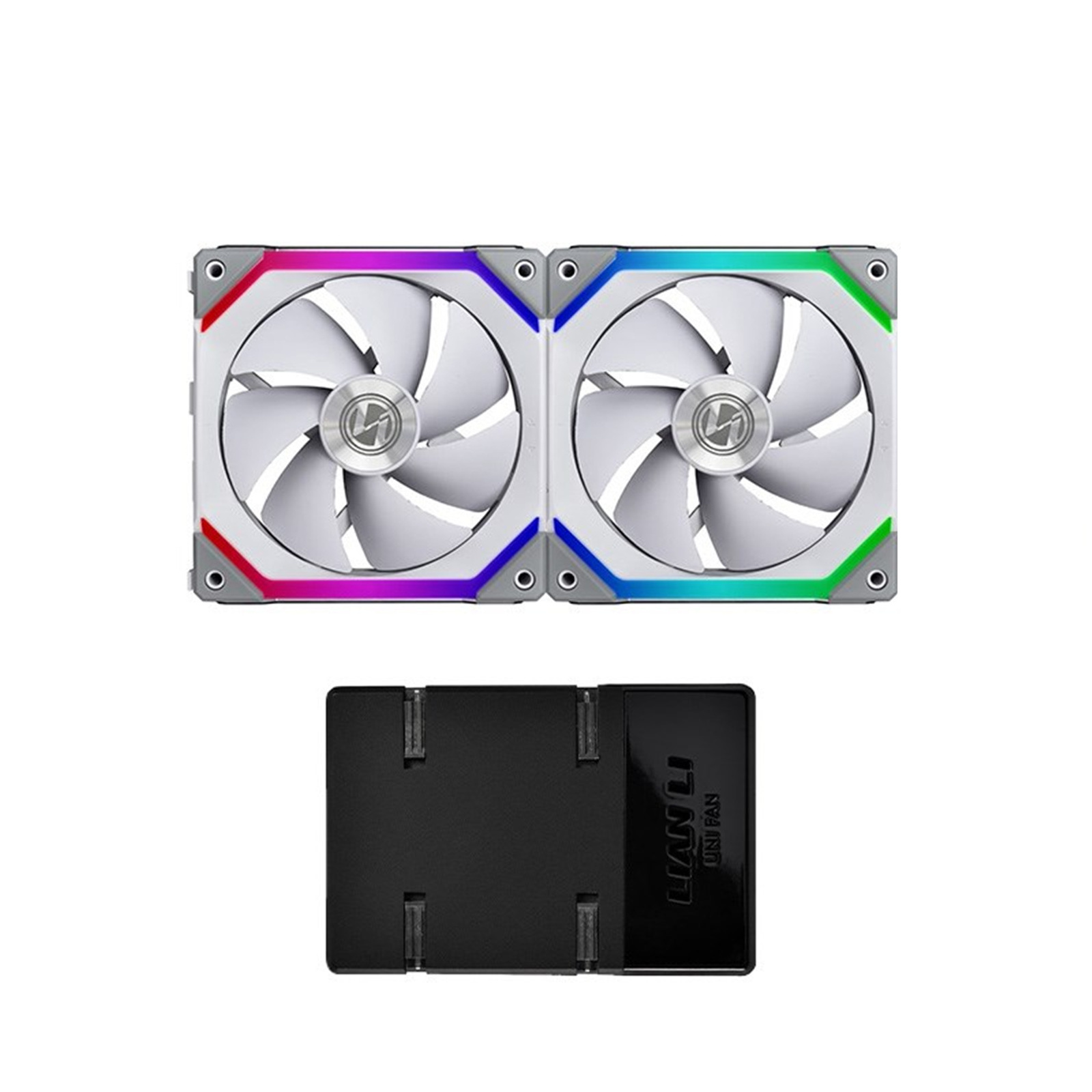 Lian Li UNI FAN SL140 Digital Addressable RGB 140 Fan with Controller , Twin pack , White           