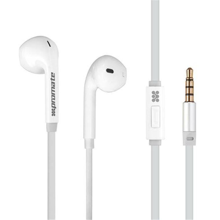 PROMATE Lightweight High-           Performance Stereo Earbuds with In-Line Mic and Universal Volume Control. Colour White  