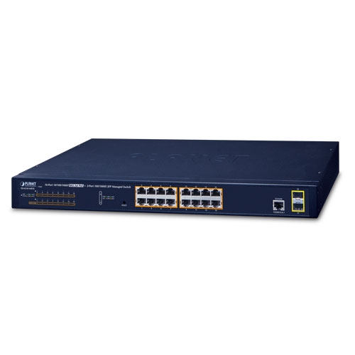 Planet GS-4210-16P2S, IPv6/IPv4, 16-Port Managed 802.3at POE+ Gigabit Ethernet Switch + 2-Port 100/1000X SFP (220W)