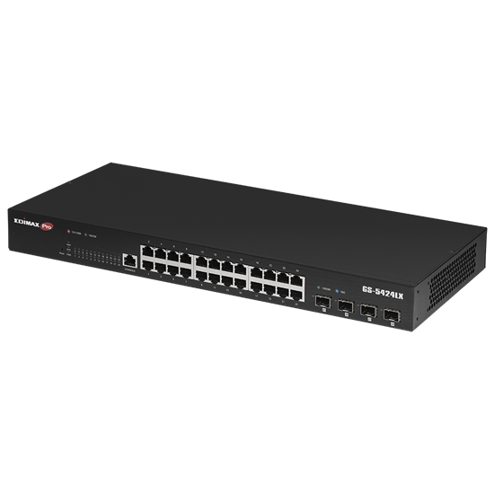 EDIMAX 28-Port Gigabit Web Smart Rack-mount Switch. 24 Gigabit Ethernet Ports and 4 10GbE SFP+ Uplink Ports. Supports 6KV Lightning Surge Protection. Rack-mount Kit Included.