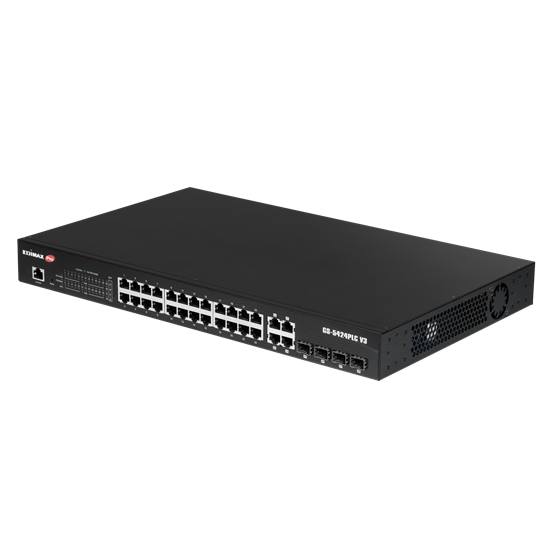 EDIMAX 28-Port Surveillance Long Range Gigabit PoE+ Web Smart Switch with 2 Gigabit RJ45 & 2 SFP Ports. Max Power Budget 400W. Supports PoE up to 200m. IEEE 802.3af/at PoE Compliant. IP Surveillance VLAN