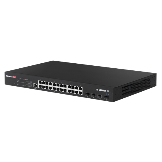 EDIMAX 24 Port Gigabit PoE+ Web Smart Surveillance Switch with 4 Port 10GbE SFP+ Uplinks. Supports up to 30W Per PoE Port (Total Power Budget: 400W) Long Range up to 200m at 10Mbps.