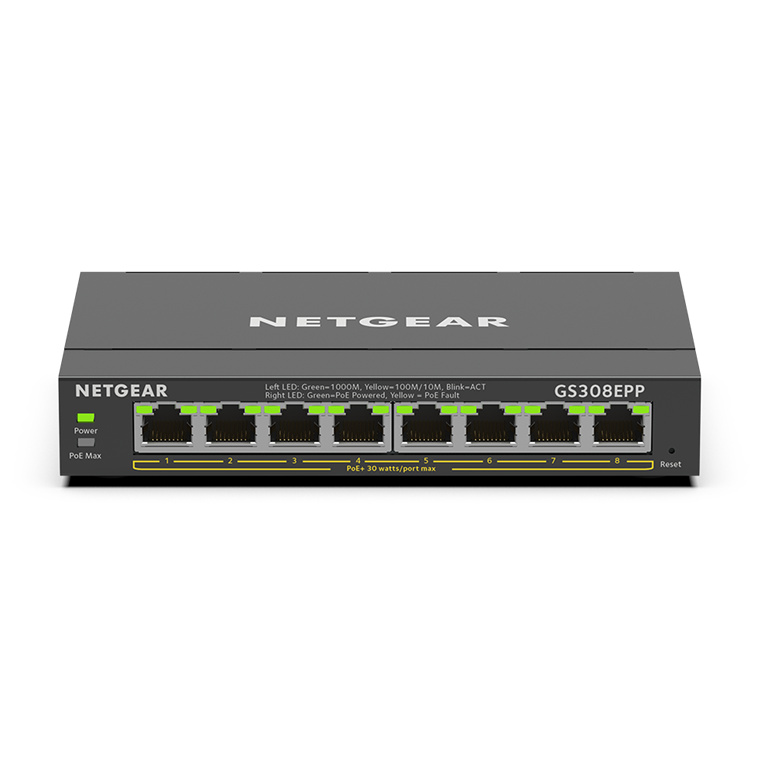 NETGEAR SOHO 8-PORT HIGH-POWER POE+ GIGABIT SMART MANAGED PLUS SWITCH (GS308EPP)