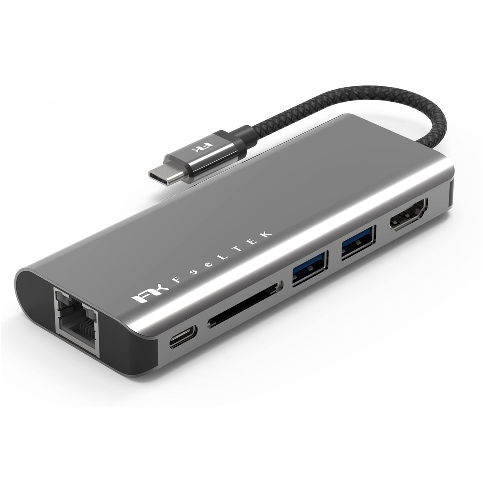 Feeltek Portable 6 in 1 USB-C Power Delivery Hub 1x 4K HDMI 2x USB 3.1 1x Ethernet 1x USB-C Power Delivery 1x SD Card Reader