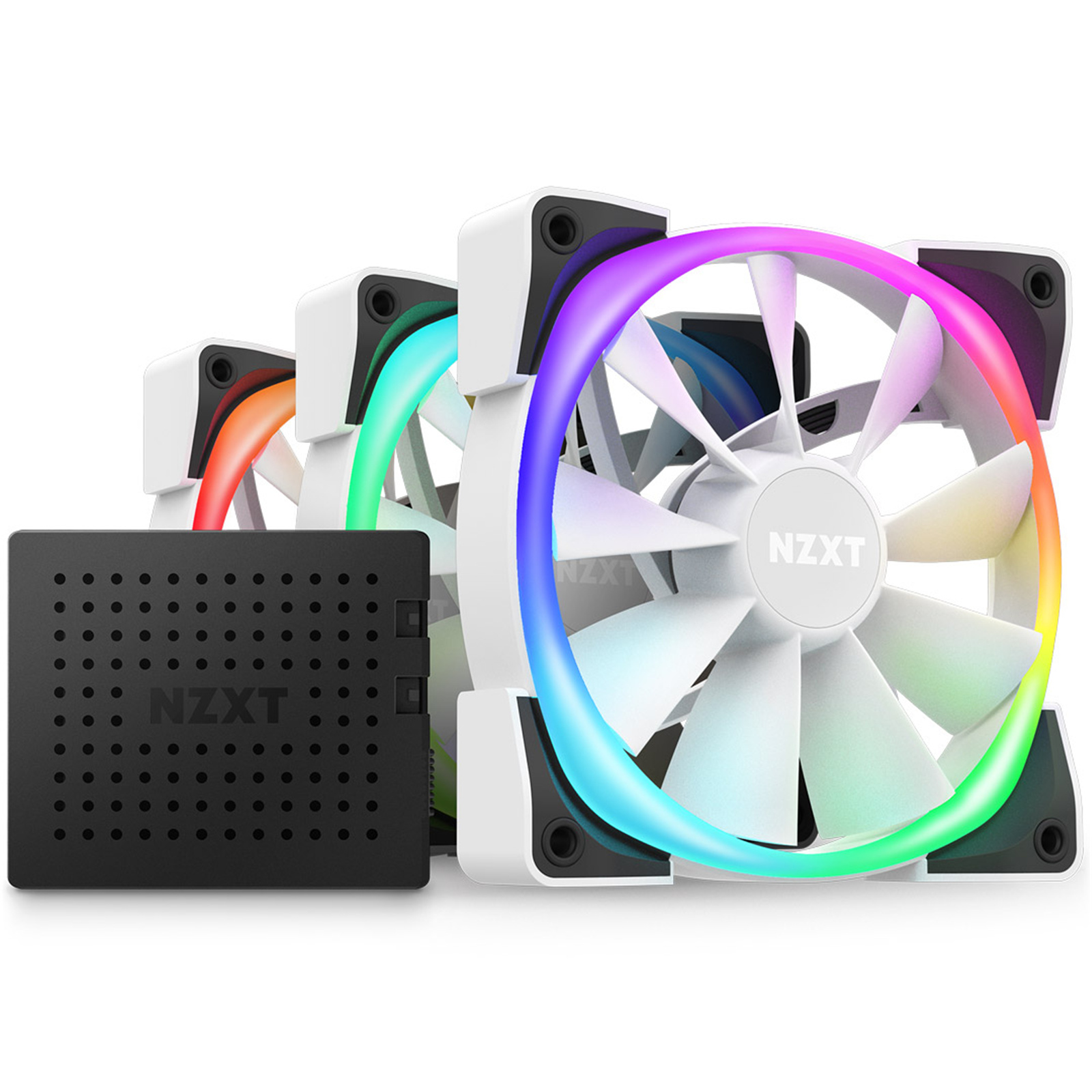 NZXT Aer 120 RGB 2 White 120mm Triple Starter Pack Case Fan. RGB PWM with RGB & Fan Controller