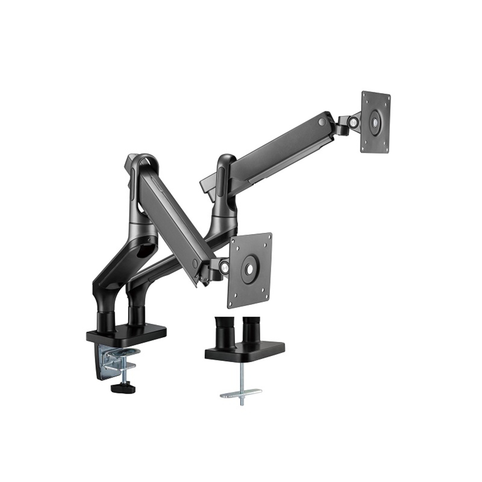 BRATECK 17'-32' Premium Aluminium   Dual Spring-Assisted Desk Mount Monitor Arm. Supports VESA up to 100x100. Extend, Tilt and Swivel. Detachable VESA Plate. Max Arm Extn - 465mm. Space Grey Color.