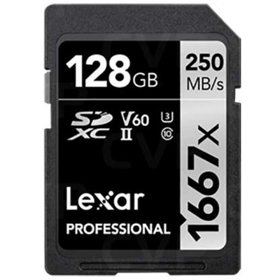 Lexar Professional 128GB SDXC UHS-II ,V60, 1667x, up to 250MB/s read,90MB/s Write Captures          