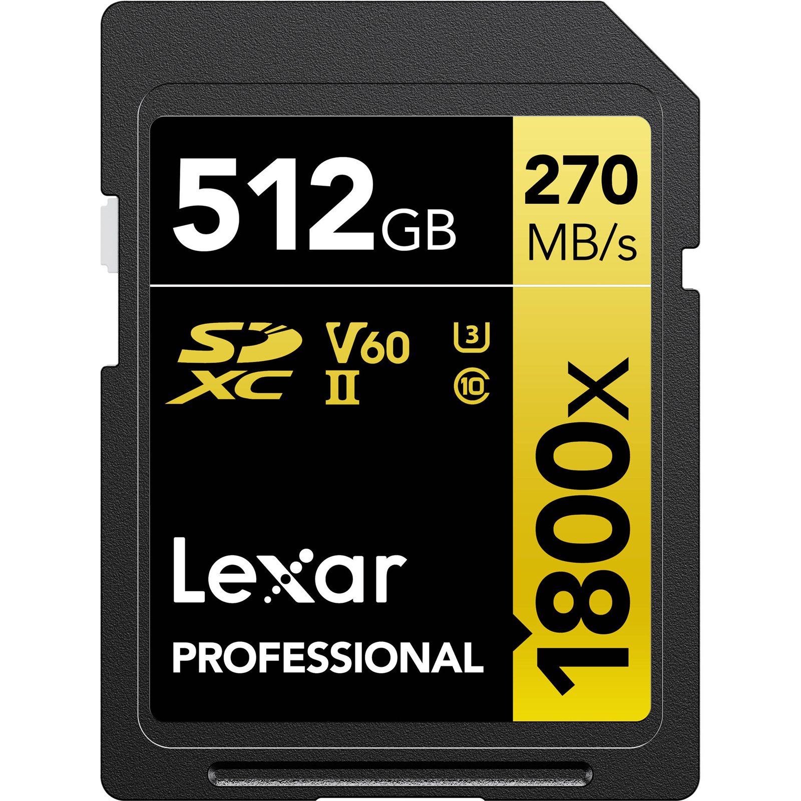 Lexar Professional Gold Series SDXC Memory Card - 512GB UHS-II - V60 - 1800x - Read up to 270MB/s - Write up to 180MB/s - Captures High-Quality Images & Extended Lengths of Stunning 1080p FHD / 3D / 4K Video with a DSLR Camera / HD Camcorder