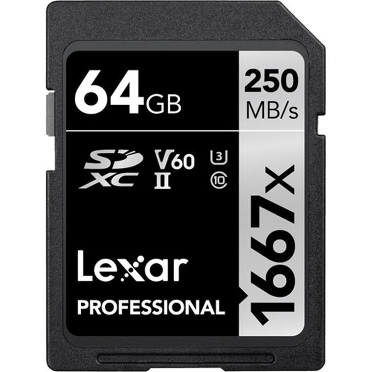 Lexar Professional 64GB SDXC UHS-II ,V60, 1667x, up to 250MB/s read,80MB/s Write Captures           