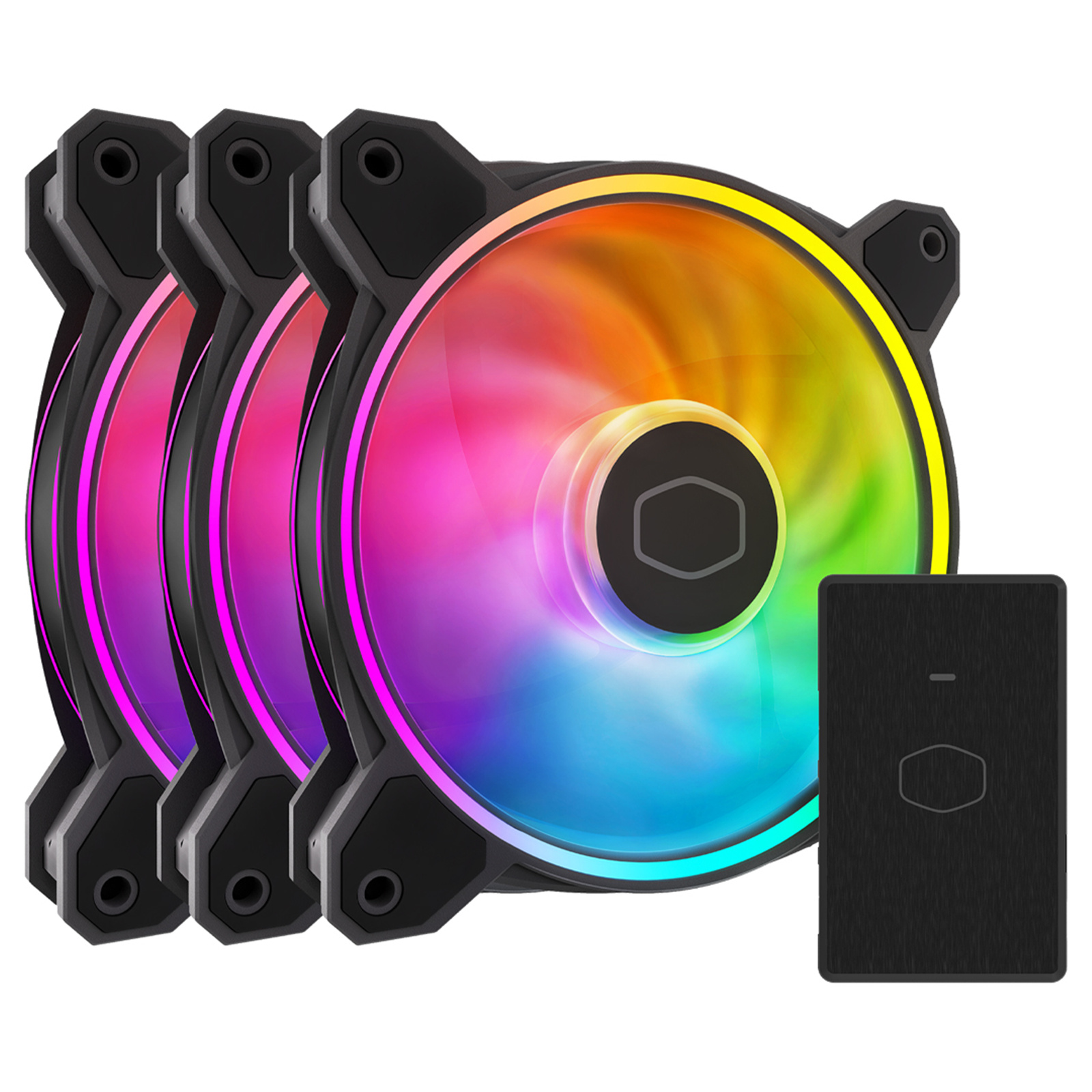 Cooler Master MasterFan MF120 Halo ARGB 120mm ARGB PWM Fan With Controller Kit 3 Pack Dual loop Addressable RGB Lighting Black Edition