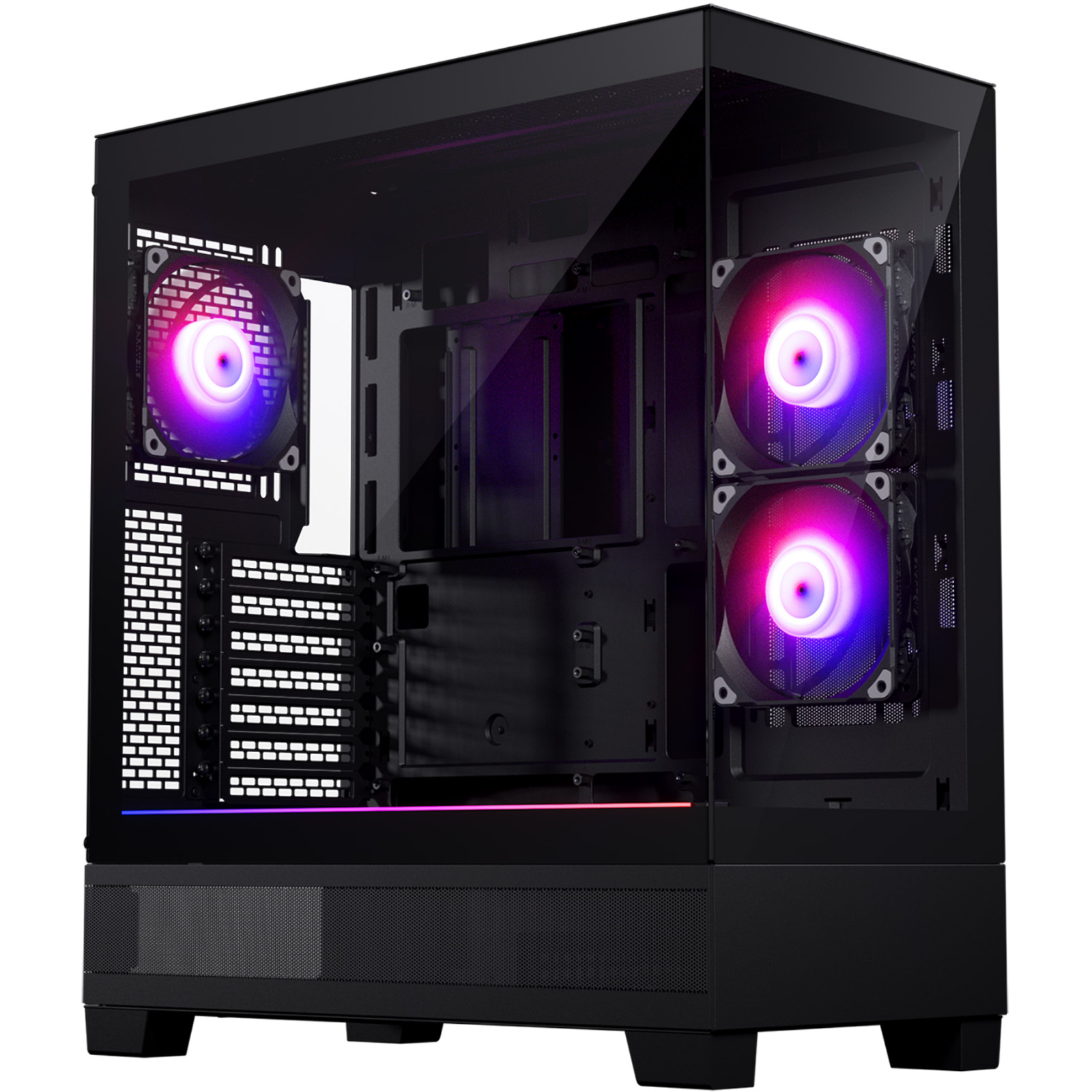 Phanteks XT VIEW Black ATX Case Tempered Glass 3x 120MM DRGB Fans CPU Cooler Support upto 184mm GPU Support Upto 415mm 7x PCI 360mm Radiator Supported - Front: 1x Type C 1x USB HD Audio