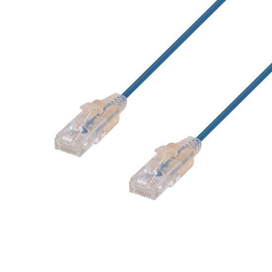 DYNAMIX 0.5m Cat6A 10G Blue Ultra-Slim Component Level UTP Patch Lead (30AWG) with RJ45 Unshielded Gold Plated Connectors. Supports PoE IEEE 802.3af (15.4W).