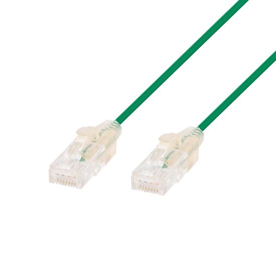 DYNAMIX 0.25m Cat6A 10G Green Ultra-Slim Component Level UTP Patch Lead (30AWG) with RJ45 Unshielded Gold Plated Connectors. Supports PoE IEEE 802.3af (15.4W).