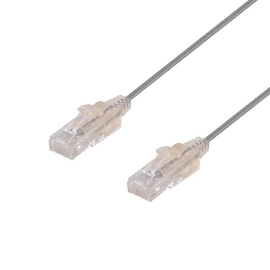 DYNAMIX 0.25m Cat6A 10G Grey Ultra-Slim Component Level UTP Patch Lead (30AWG) with RJ45 Unshielded Gold Plated Connectors. Supports PoE IEEE 802.3af (15.4W).