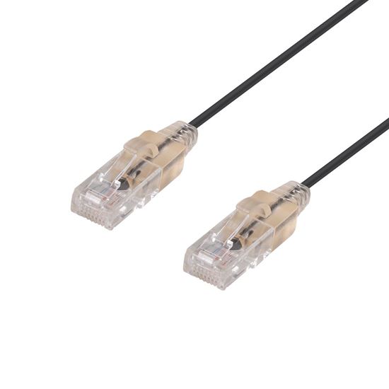 DYNAMIX 0.25m Cat6A 10G Black Ultra-Slim Component Level UTP Patch Lead (30AWG) with RJ45 Unshielded Gold Plated Connectors. Supports PoE IEEE 802.3af (15.4W).