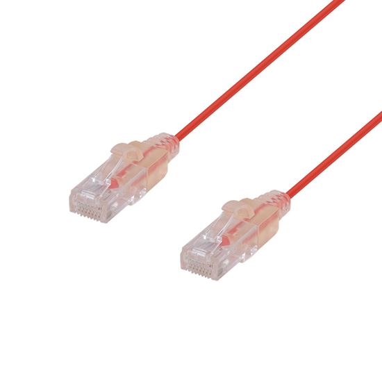 DYNAMIX 0.25m Cat6A 10G Red Ultra-Slim Component Level UTP Patch Lead (30AWG) with RJ45 Unshielded Gold Plated Connectors. Supports PoE IEEE 802.3af (15.4W).