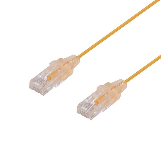 DYNAMIX 0.25m Cat6A 10G Yellow Ultra-Slim Component Level UTP Patch Lead (30AWG) with RJ45 Unshielded Gold Plated Connectors. Supports PoE IEEE 802.3af (15.4W).