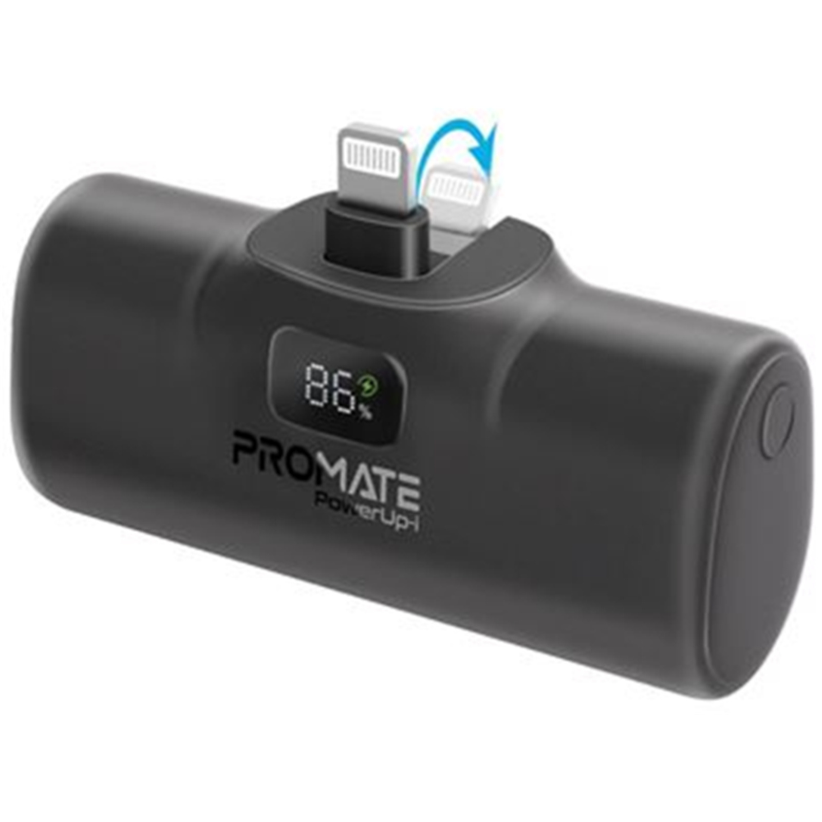 Promate 5000mAh 20W Ultra Compact Power Bank - Black Built-in Lightning Foldable Connector - KickStand - USB-C In/Out - LED Battery Display - Automatic Voltage Regulation