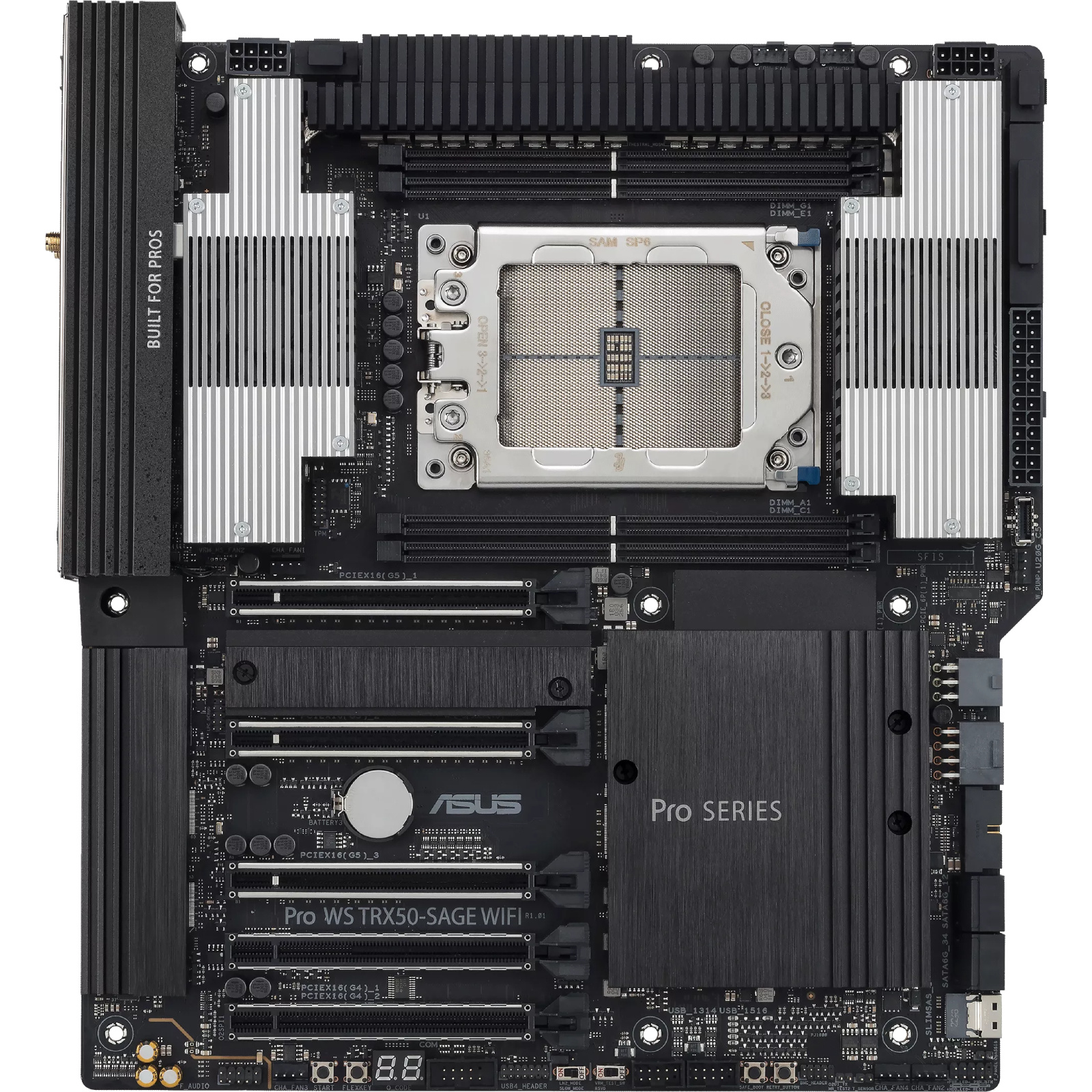 ASUS Pro WS PRO WS TRX50-SAGE WIFI E-ATX Motherboard For AMD Ryzen Threadripper Pro 7000 TRX80 Chipset - robust 36 power-stage design PCIe 5.0 x 16 PCIe 5.0 M.2 10 Gb and 2.5 Gb LAN multi-GPU support
