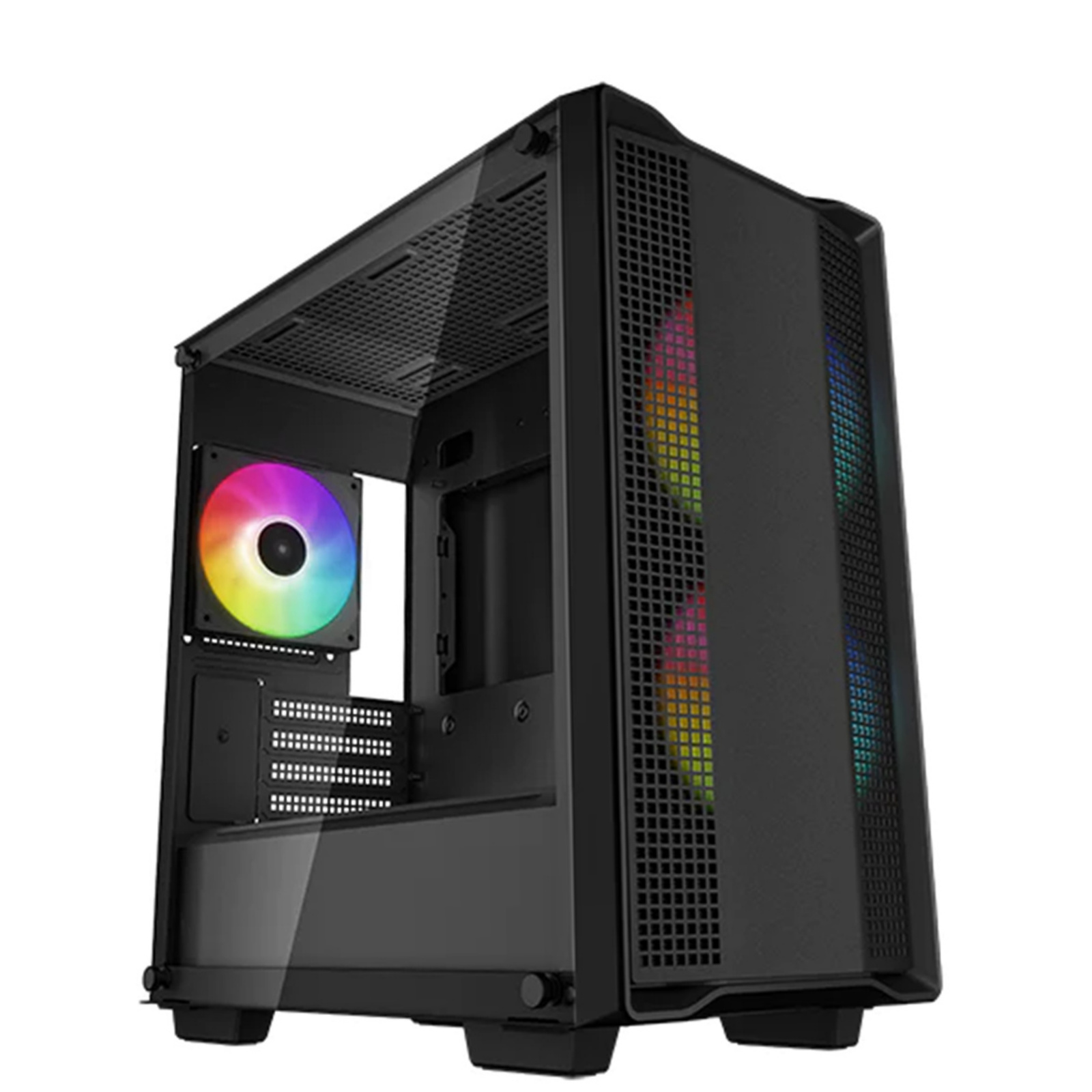 DEEPCOOL CC360 ARGB Black Mini Tower for ITX mATX Tempered Glass 3x 120mm ARGB Fans Pre-Installed CPU Cooler Support up to 165mm GPU Support up to 320mm 3x PCI Slot 360mm Radiator Supported Front I/O: 2x USB HD Audio