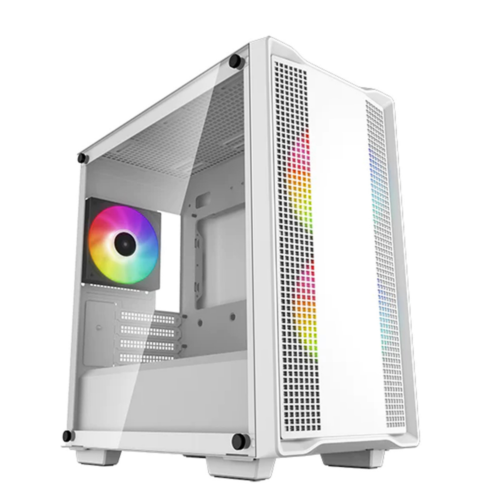 DEEPCOOL CC360 ARGB White Mini Tower for ITX mATX Tempered Glass 3x 120mm ARGB Fans Pre-Installed CPU Cooler Support up to 165mm GPU Support up to 320mm 3x PCI Slot 360mm Radiator Supported Front I/O: 2x USB HD Audio