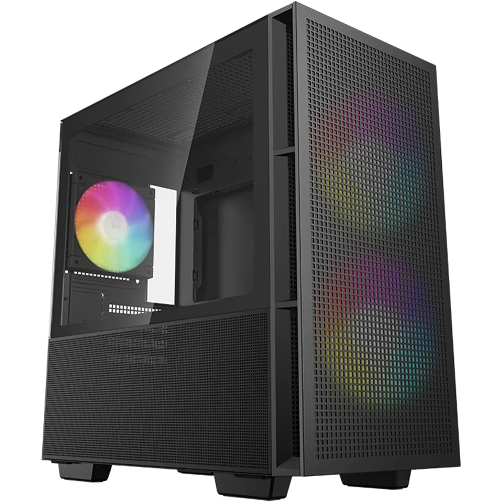 DEEPCOOL CH360 ARGB Black Mini Tower for ITX mATX Tempered Glass 2 x 140mm 1 X120mm ARGB Fans Pre-Installed CPU Cooler Support Upto 165mm GPU Support Upto 320mm 4 x PCI Slot 360mm Radiator Supported Front I/O: 1x USB1 X Type-C HD Audio