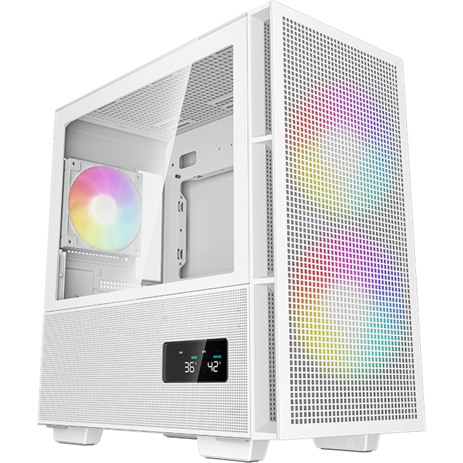 DEEPCOOL CH360 DIGITAL ARGB White Mini Tower for ITX mATX Tempered Glass 2 x 140mm 1 X120mm ARGB Fans Pre-Installed CPU Cooler Support Upto 165mm GPU Support Upto 320mm 4 x PCI Slot 360mm Radiator Supported Front I/O: 1x USB1 X Type-C HD Audio