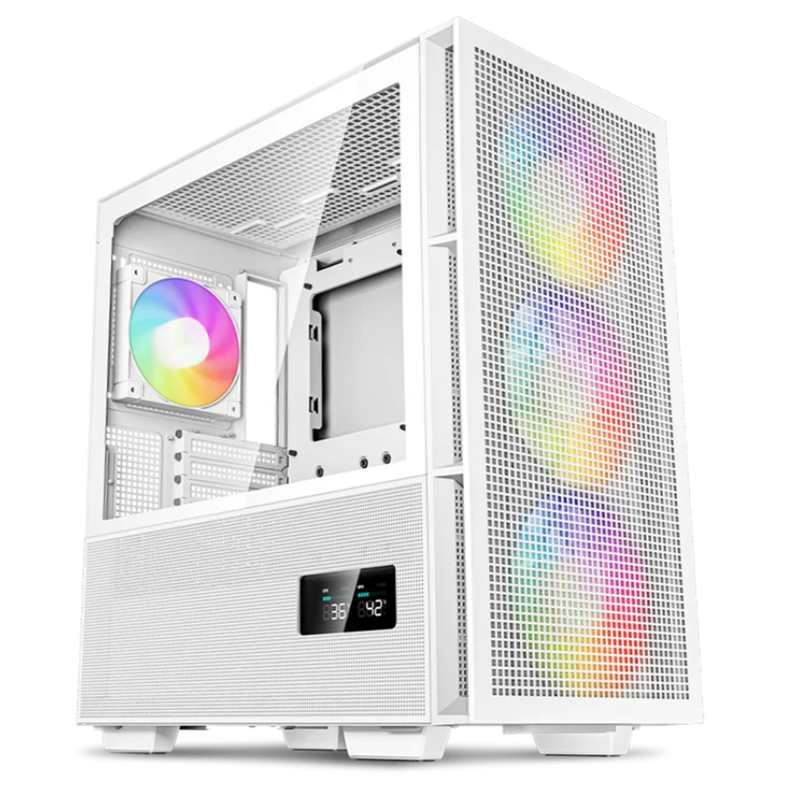 DEEPCOOL CH560 Digital White ATX Mid Tower Case Tempered Glass 3x 140mm ARGB Fan and 1x 120mm ARGB Fan Pre-installed CPU Cooler Support Upto 175mm GPU Support Upto 380mm 7x PCI Slot 360mm Radiator Supported Front I/O: 1X x USB 1x Type C HD Audio