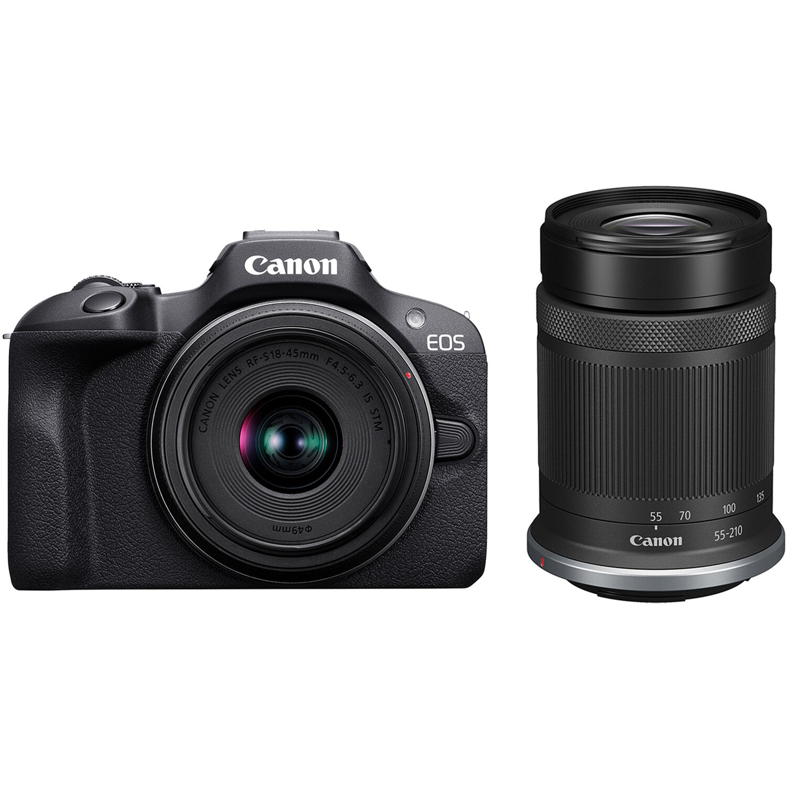 Canon EOS R100 Mirrorless Camera with 18-45mm & 55-210mm Lenses  24.2MP APS-C Sensor - 4K24p Video with Crop - FHD 60p - Wi-Fi & Bluetooth - (RF-S 55-210mm f/5-7.1 IS STM Lens) (RF-S 18-45mm f/4.5-6.3 IS STM Lens)