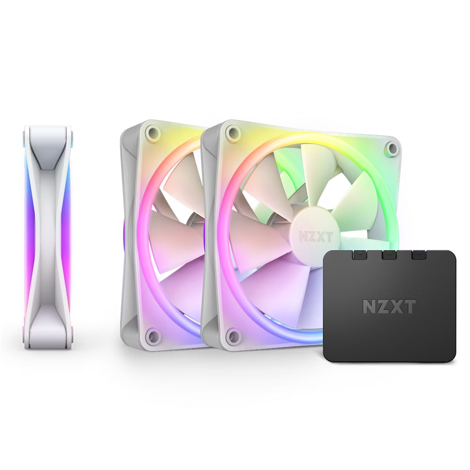 NZXT F120 RGB DUO White 120mm Dual Sided RGB Fan 3 Pack With RGB Controller