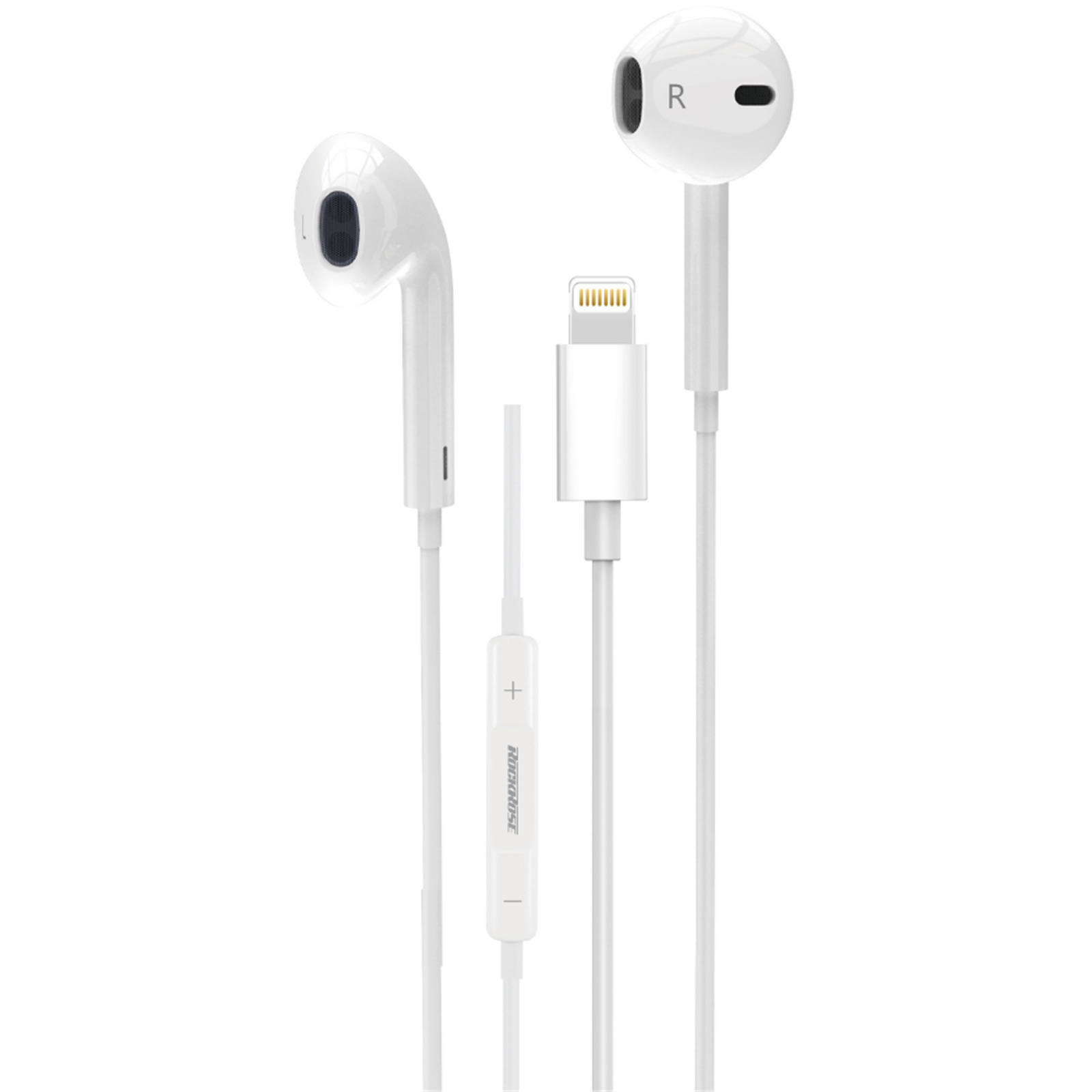 RockRose Solo LT Lightning In-Ear Headphones with DAC -  White  120cm