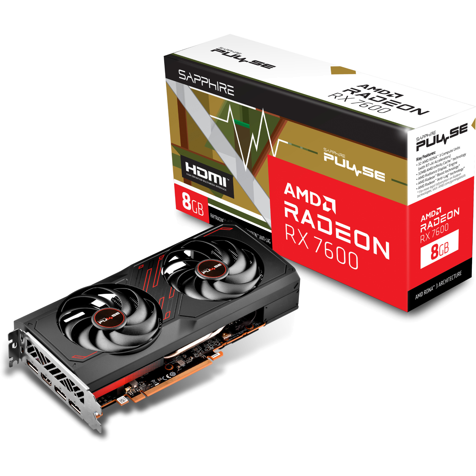 Powercolor Fighter AMD Radeon RX 7600 8GB GDDR6 Graphics Card 2 Slot - 1x 8 Pin Power - Minimum 550W PSU