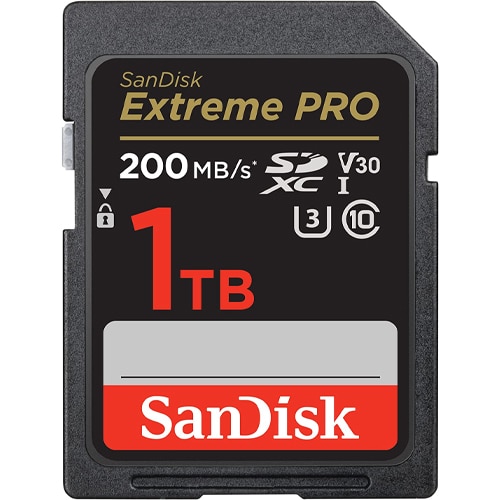 SANDISK EXTREME PRO SDXC, SDXXD 1TB, V30, U3, C10, UHS-I, 200MB/S R, 140MB/S W, 4X6, LIFETIME LIMITED