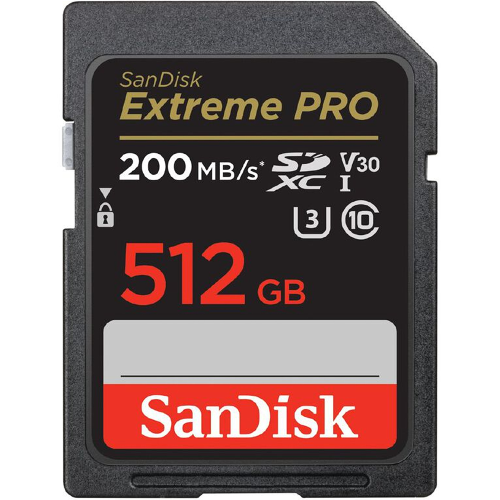 SANDISK EXTREME PRO SDXC, SDXXD 512GB, V30, U3, C10, UHS-I, 200MB/S R, 140MB/S W, 4X6, LIFETIME LIMITED
