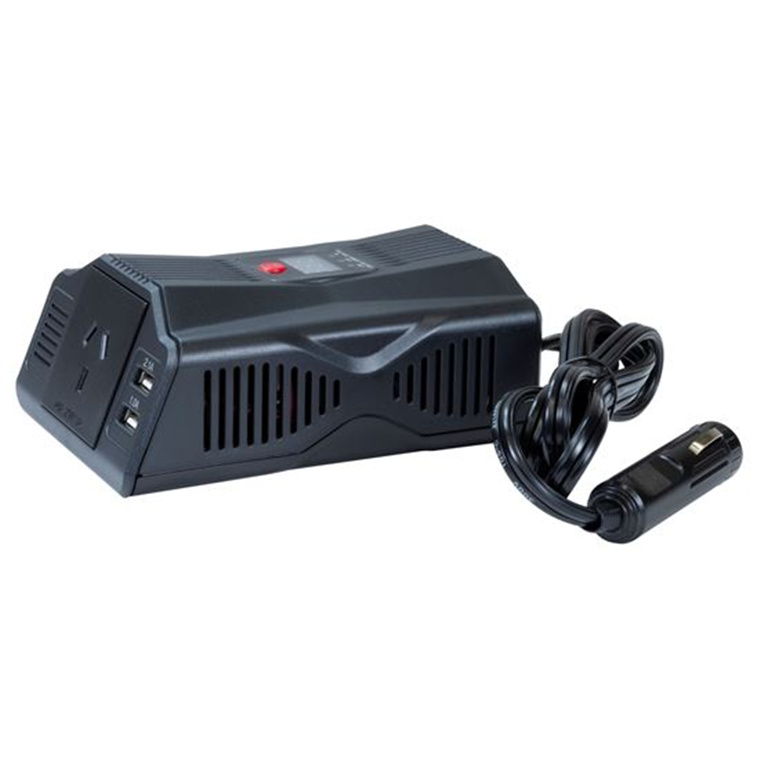 Dynamix TE6-1621D 200W Power Inverter DC to AC. Input: 12V DC Output: 230V AC Modified Sine Wave Incorporates Two USB power ports: 2.1A & 1A. High/Low Voltage and Overload Protection and 20A Fuse.