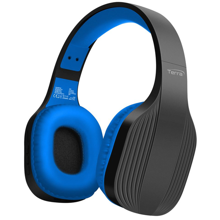 PROMATE Bluetooth Wireless Over-Ear Headphones. Up to 10 Hours Playback 300mHa Battery, Up to 10m Operating Distance. Integrated Microphone, FM 87.5-108MHz, AUX Port, Built in On Ear Controller. Blue Colour